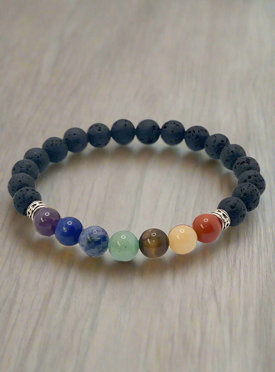 Lava 7 Chakra Natural Stone Bracelet