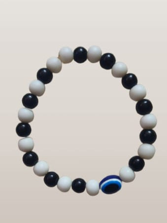 WHITE AND BLACK EVIL EYE BRACELET